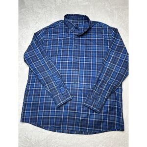 Jos A Banks Travelers Collection Men XL Blue Plaid Button Down Long Sleeve Shirt